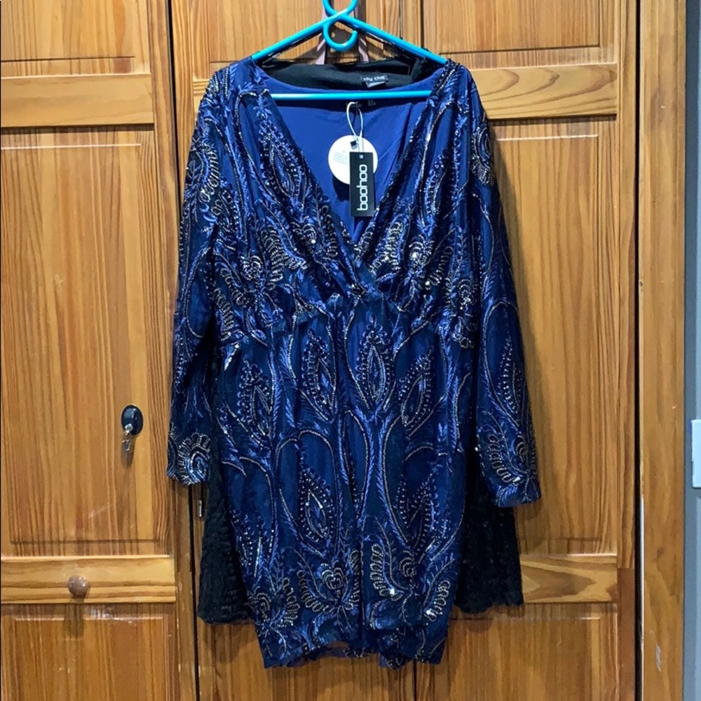 Never worn lace and sequin plunge mini dress